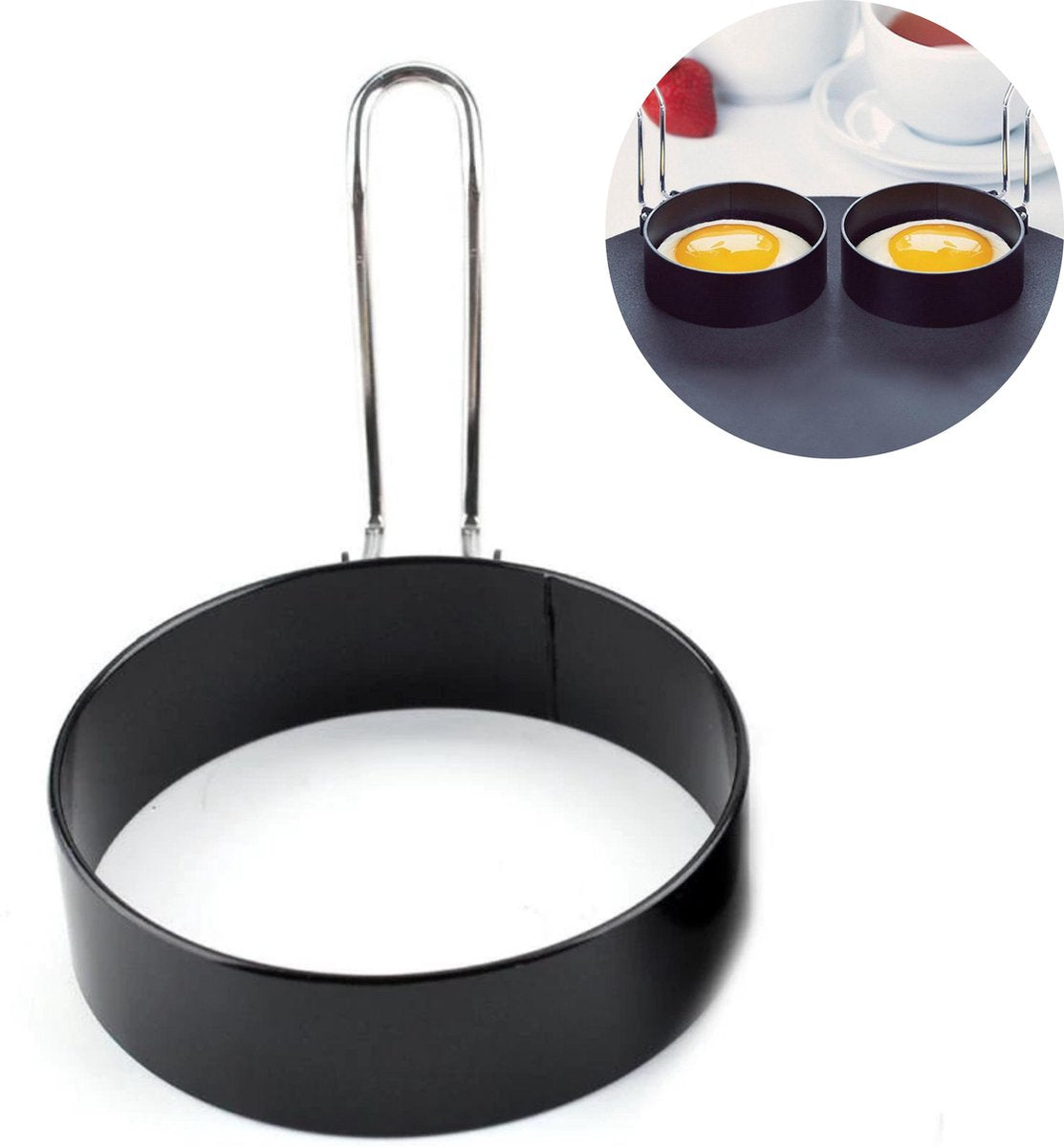 HMerch™ Ei Bakvorm - Eivorm - Bakring - Eirring - Eiring - Ei bakken - Eivormpje bakken - Eivorm bakken - Eivormen - Bakvorm ei rond - Ei vormpjes - Zwart