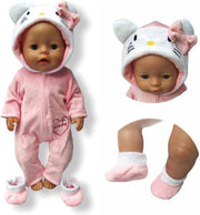 Poppenkleding meisje - Geschikt voor oa Baby Born - Roze- Kitten - Huispak - Poppenkleertjes 43 cm - Onesie - GRATIS verzending