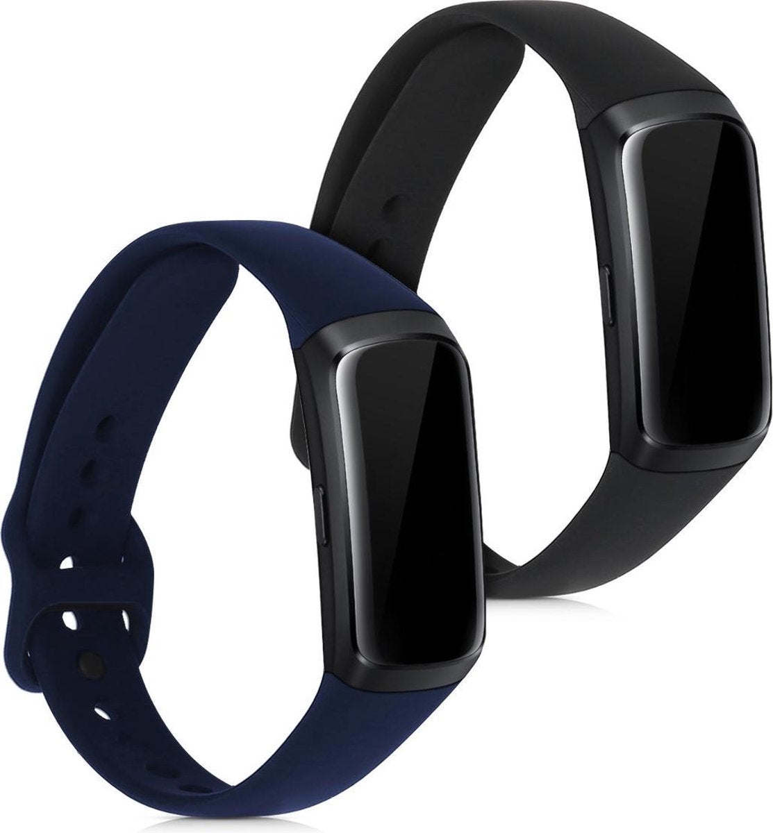 kwmobile 2x horlogeband voor Samsung Galaxy Fit (SM-R370) - siliconen band voor fitnesstracker - zwart / donkerblauw
