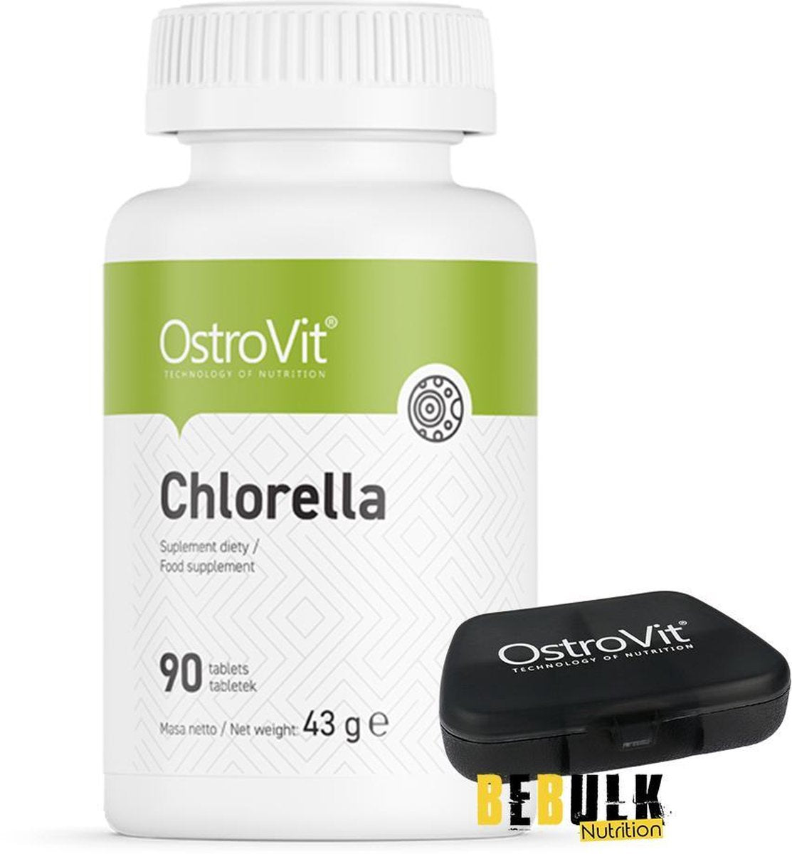 Chlorella 500mg - Vegan - 90 Tablets OstroVit + GRATIS Pill Box