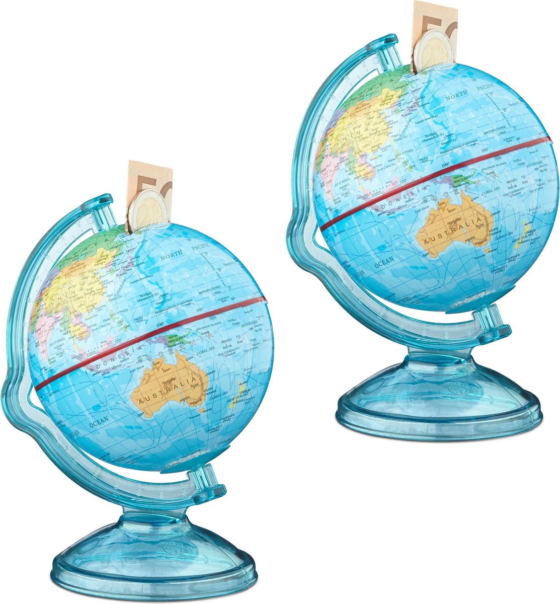 relaxdays 2 x spaardoos wereldbol - spaarvarken - spaargeld globe – wereldkaart