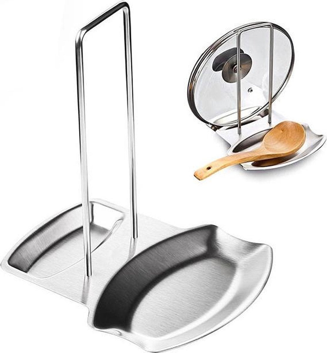 Lepelhouder aanrecht - Dekselhouder pannen - Keukengerei houder - Kookgerei houder - Pannendekselhouder - RVS - Zilver
