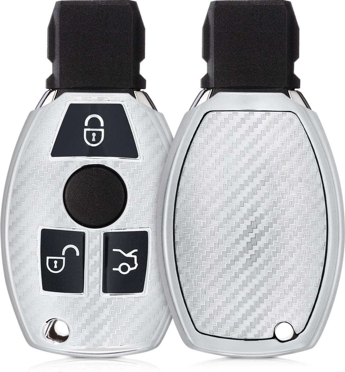 kwmobile autosleutelhoes voor Mercedes Benz 3-knops draadloze autosleutel - TPU beschermhoes - sleutelcover - Carbon design - zilver