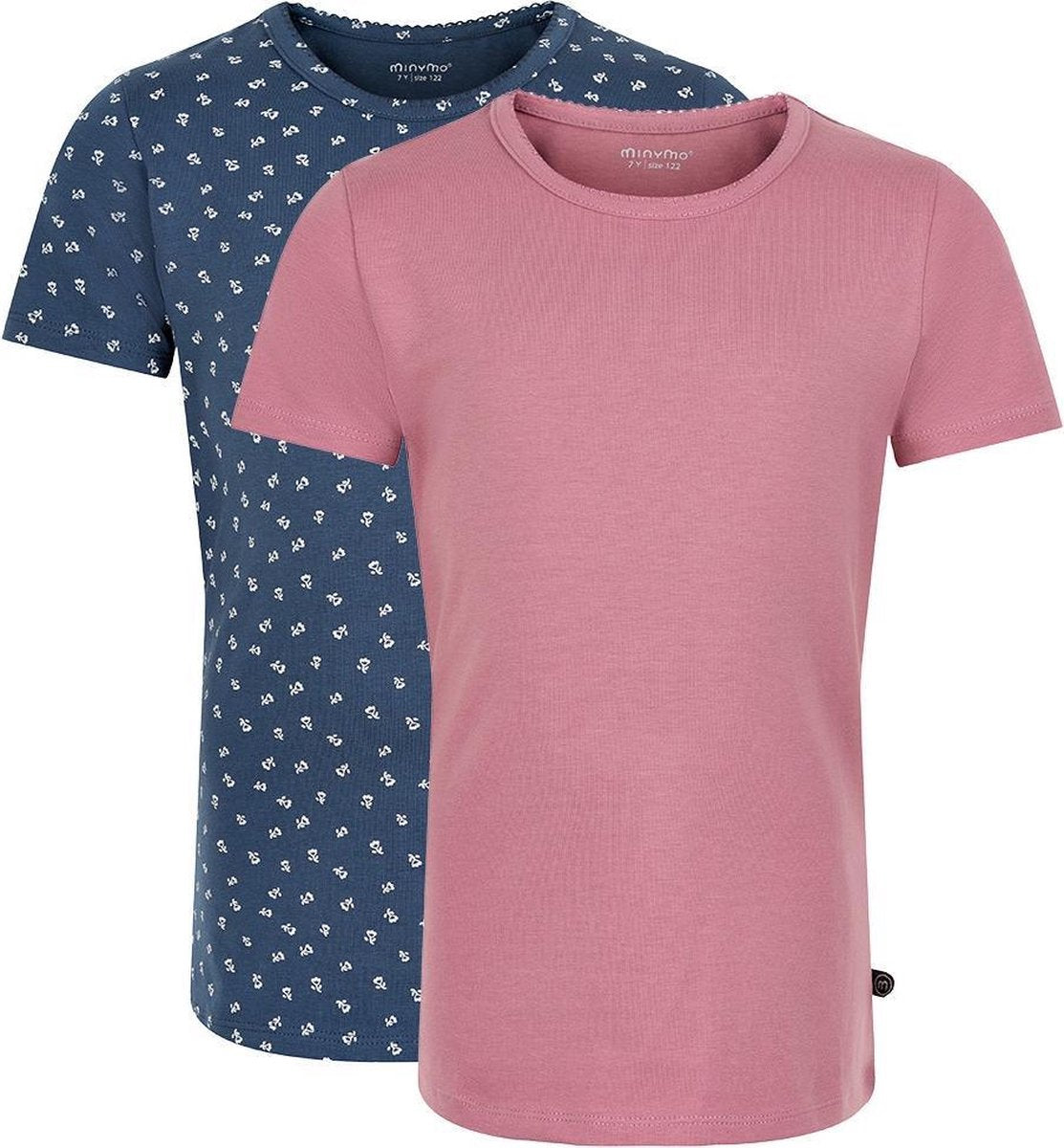 Minymo T-shirt Meisjes Katoen Roze/blauw 2-delig Maat 86