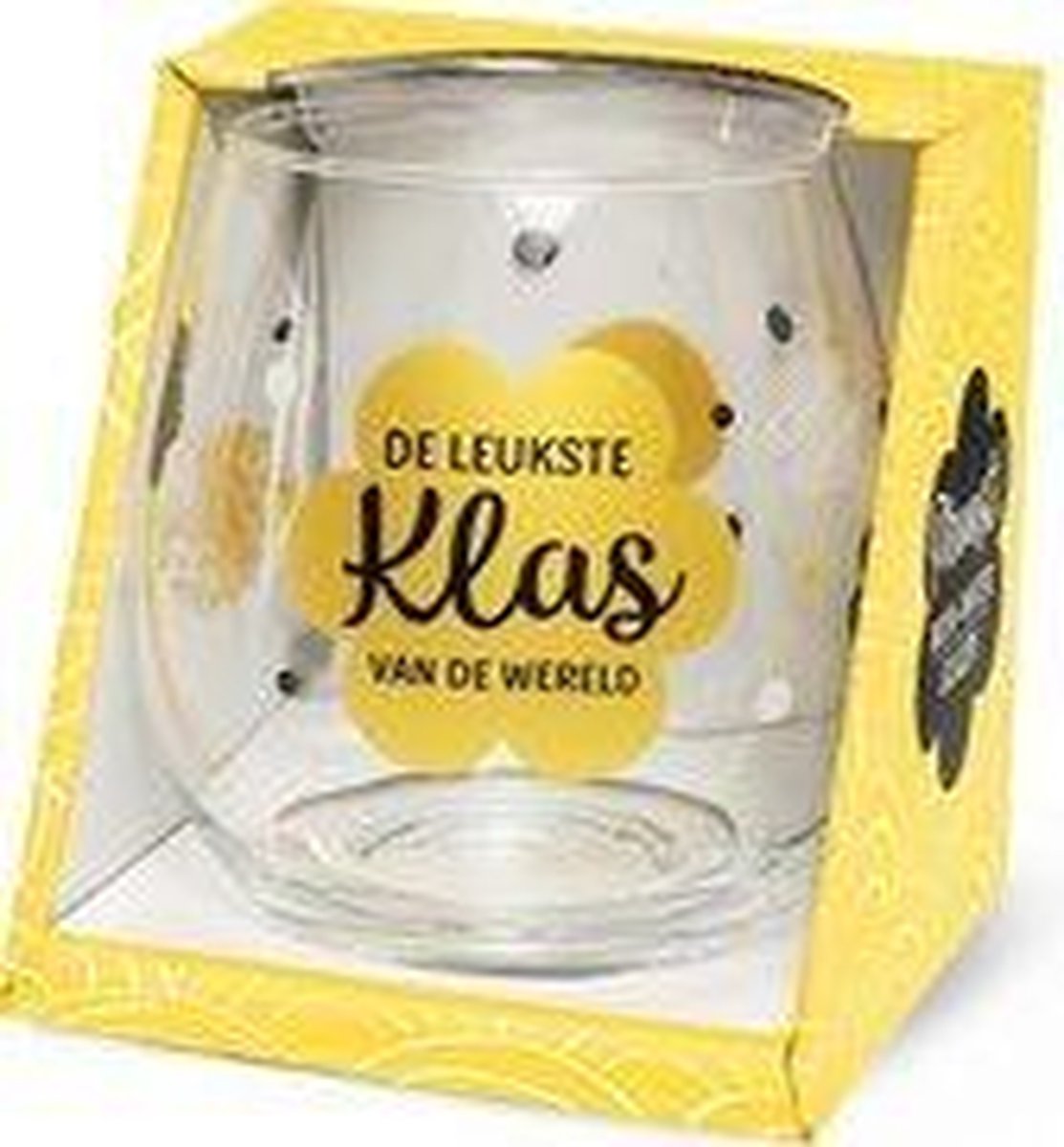 Einde schooljaar - Wijnglas - Waterglas - De leukste klas van de wereld - Voor juf en meester - Gevuld met verpakte Italiaanse bonbons - In cadeauverpakking met gekleurd lint