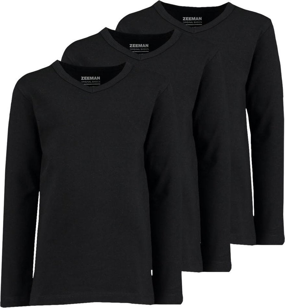 Zeeman kinder jongens T-shirt lange mouw - zwart - maat 134/140 - 3 stuks