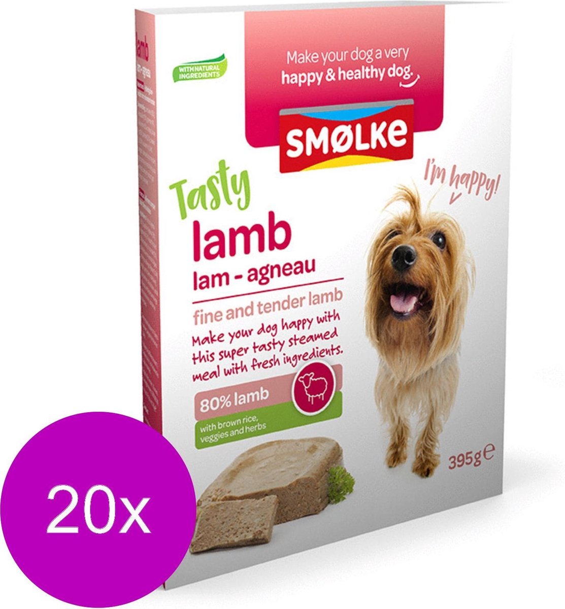 Smolke Vers Gestoomde Maaltijd 395 g - Hondenvoer - 20 x Lam&Bruine Rijst&Groente