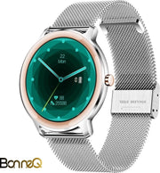 BonneQ - Luxe dames Smartwatch - Stappenteller - Stappenteller horloge dames - Hartslagmeter - Calorieënverbruik - Sportfuncties - Ontvang inkomende berichten (social media) – Bellen - Slaaptracker – Zilver