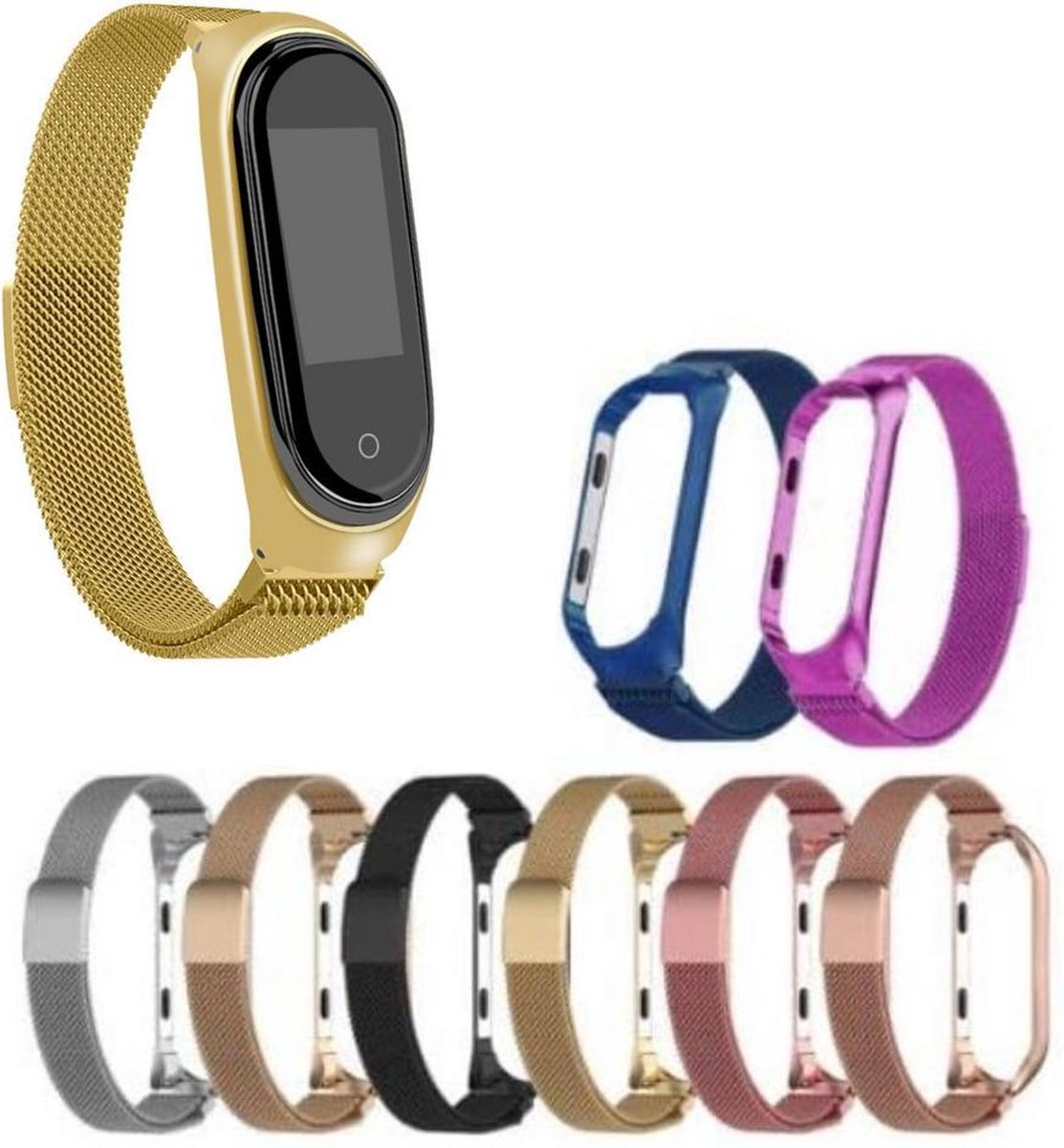 Vervangende Roestvrijstalen Riem voor Mi Band 4 en 3 Slimme Armband - kleur Metalen Riem Goud