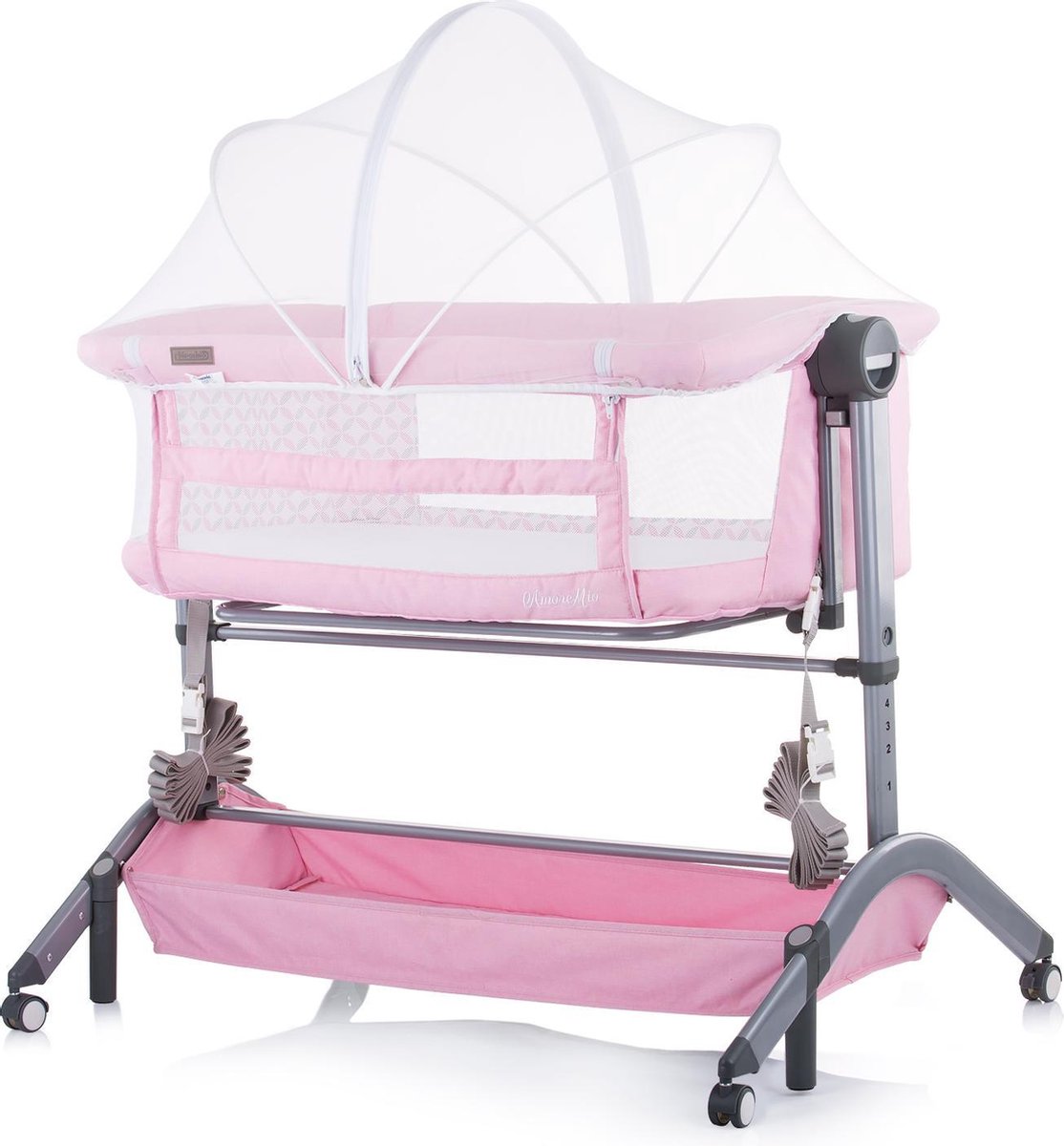 Amore Mio Co sleeper - baby aanschuif bed met schommel functie incl. muggennet en music box PINK