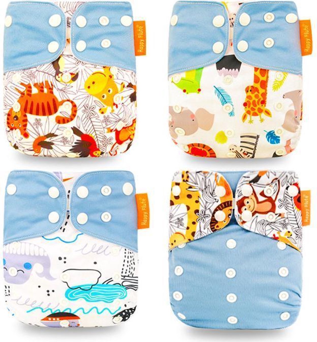 Pocketluier set - animals | 4 stuks inclusief inleggers + 1 rol inlegvellen | wasbare luiers | herbruikbare luiers