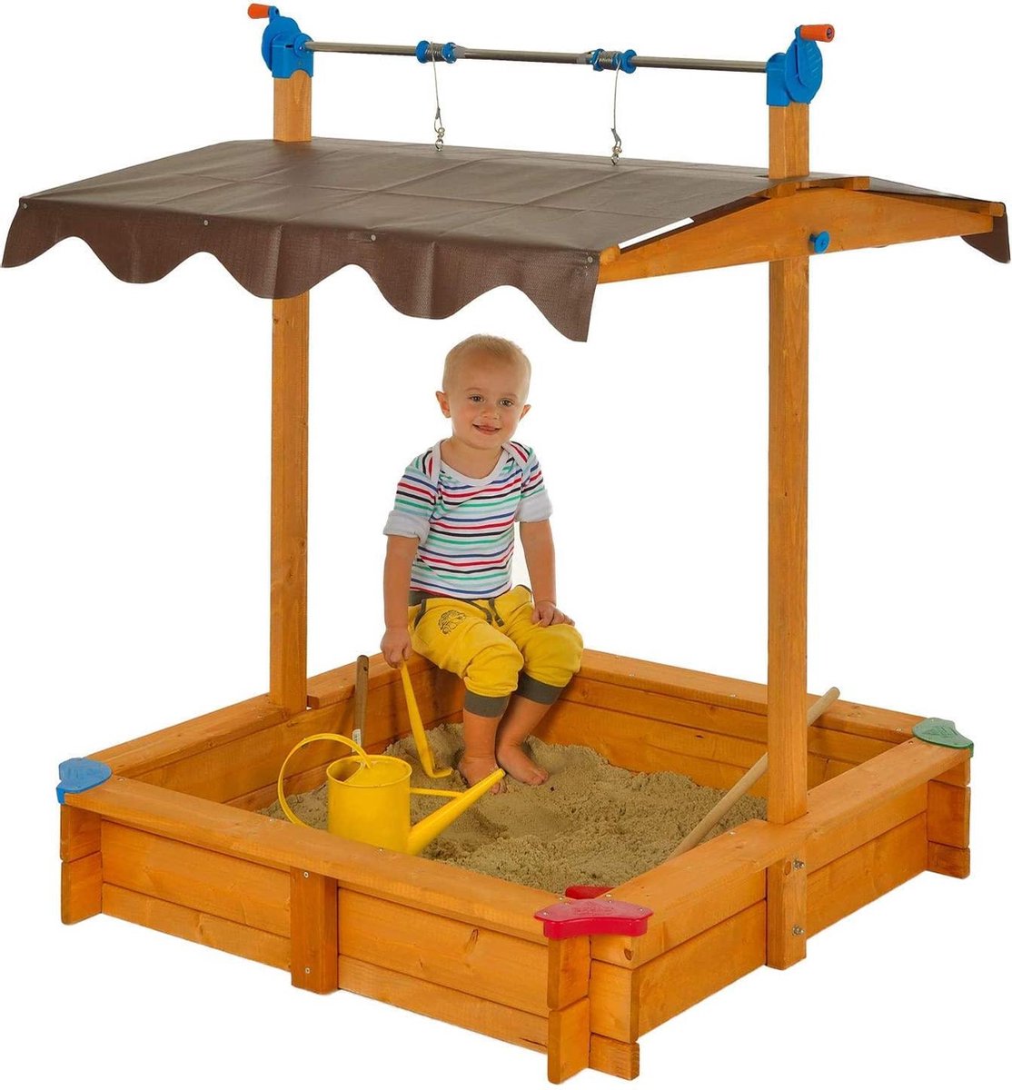 Zandbak Felix | L 100 x B 100 x H 120 cm | Houten zandbak met schuifdak | eenvoudig kit-systeem