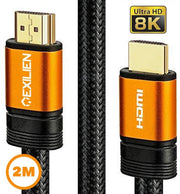 Exilien Premium 8K Ultra HD 48Gbps High Speed HDMI 2.1 Kabel – HDMI 1.4 en 2.0 backward- Met HDMI Ethernet Channel (HEC) en eARC Ondersteuning - Nylon Bedrading met 24K Gold Plated Contacts - PS5 en Xbox Series X Ondersteuning- 2 meter