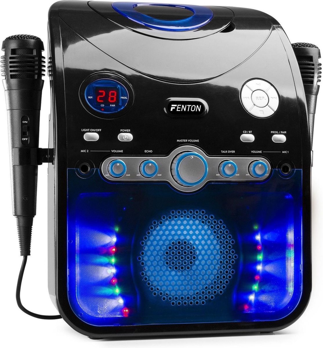 Karaoke set met microfoons en ingebouwde speaker - Fenton SBS20B - Bluetooth - CD G - Aansluiting voor TV - Lichteffecten - Echo - Zwart