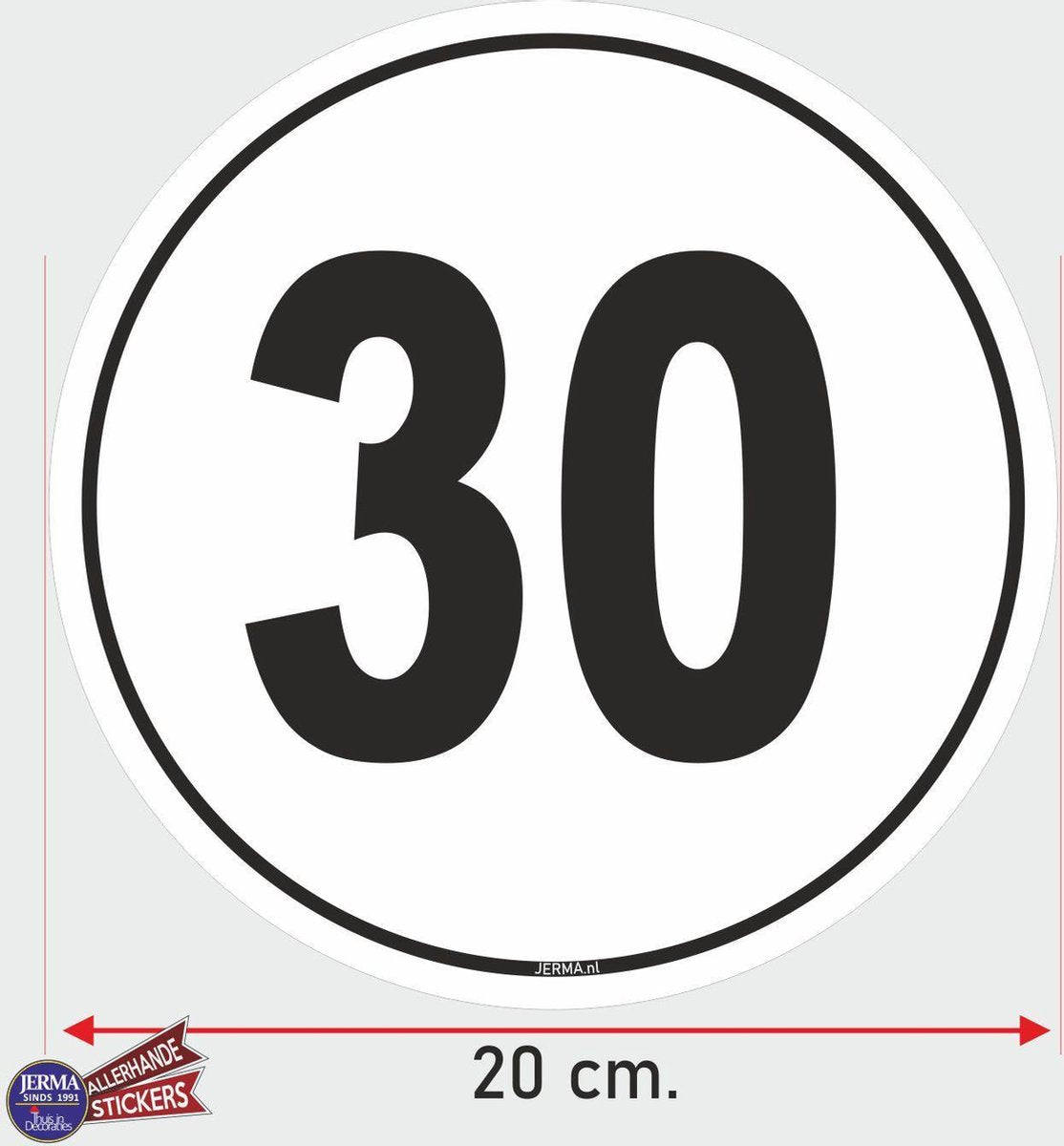Snelheidssticker zwart/wit max. 30 km 20 cm groot.