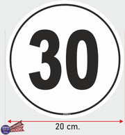 Snelheidssticker zwart/wit max. 30 km 20 cm groot.