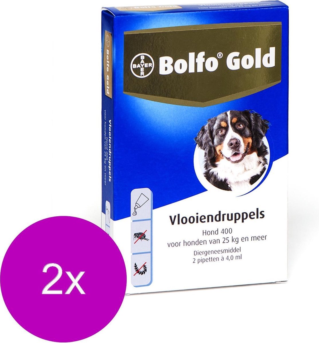 Bolfo Gold Hond 400 - Anti vlooienmiddel - 2 x 2 stuks 25 - 40 Kg