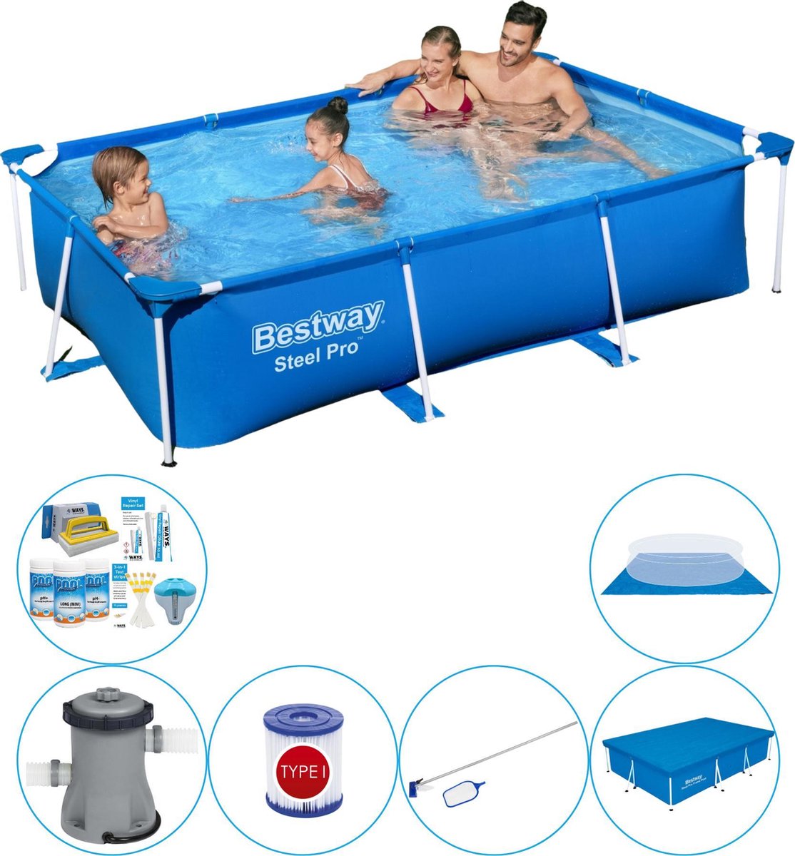 Bestway Steel Pro Rechthoekig 259x170x61 cm - Zwembad Pakket