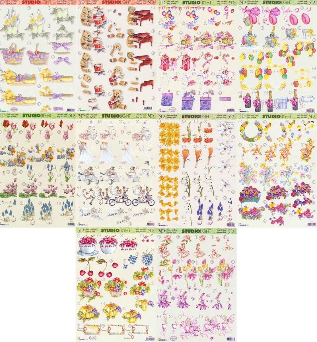 10x 3DA4 Knipvellen - Voor elk wat wils - Maak prachtige kaarten of scrapbook