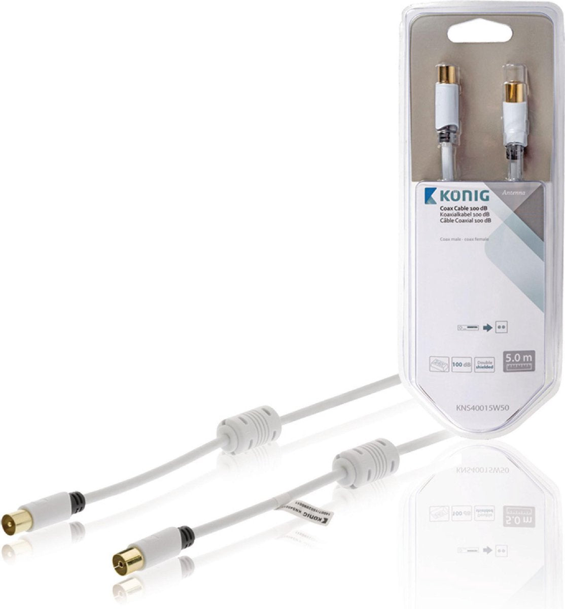 Coax Cable 100 dB Coax Male - Coax Female 5 m White