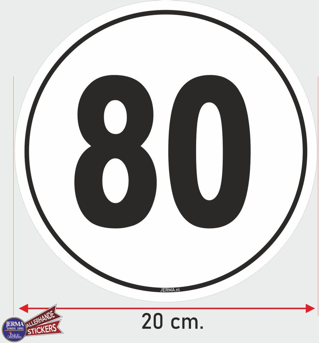 Snelheidssticker zwart/wit max. 80 km 20 cm groot.