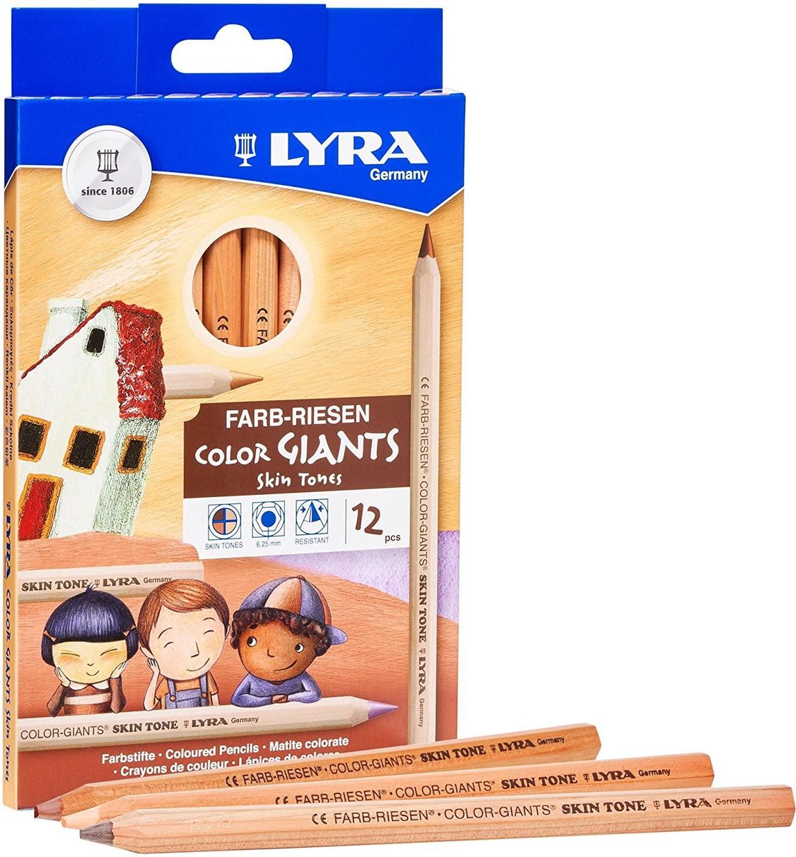 KLEURPOTLODEN HUIDSKLEUREN LYRA GIANT SKIN TONES 12 STUKS ASSORTIE