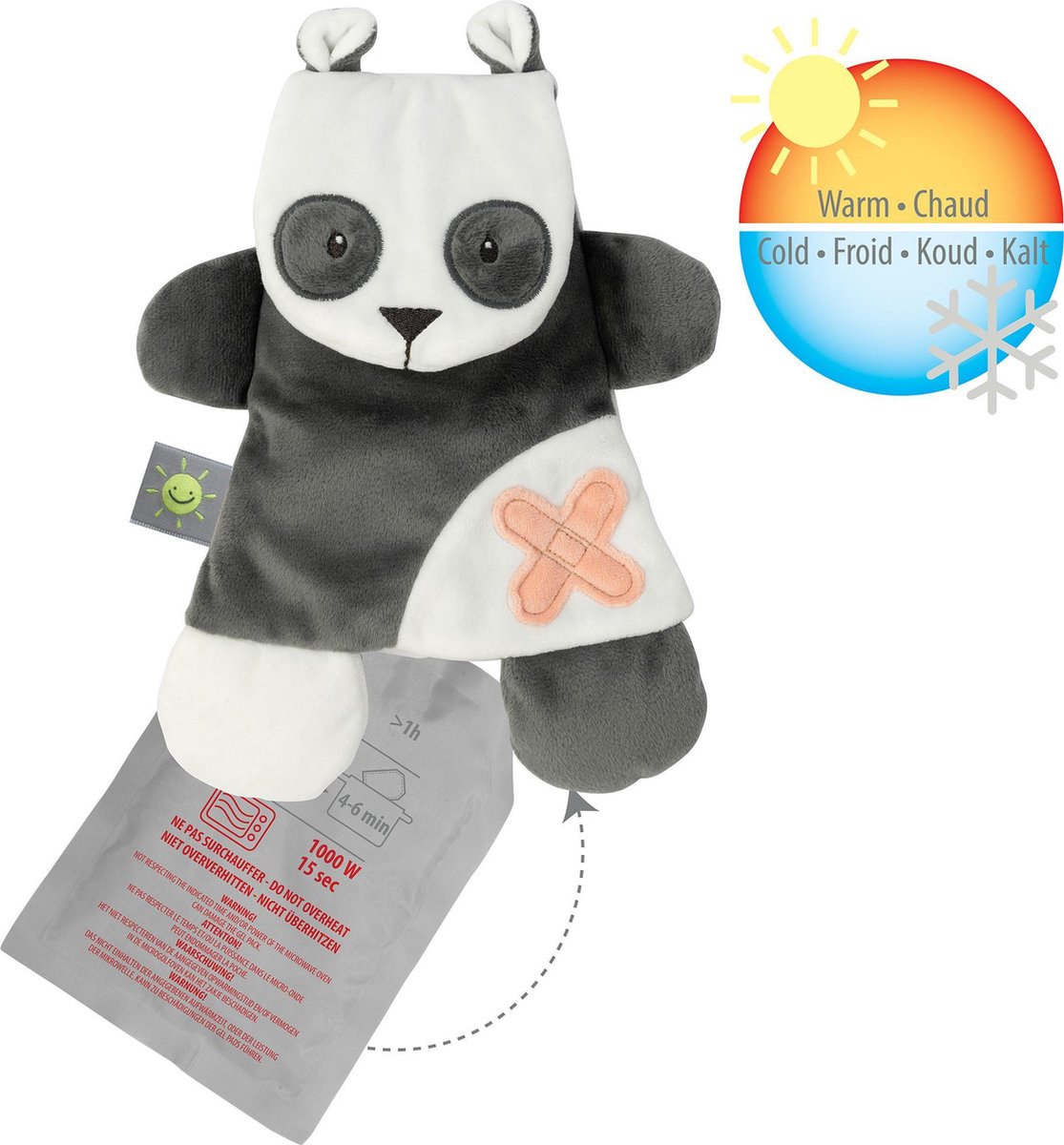 Nattou Panda Buddiezzz - Warmte en Koude Knuffel met Gelpack - 35 cm - Grijs