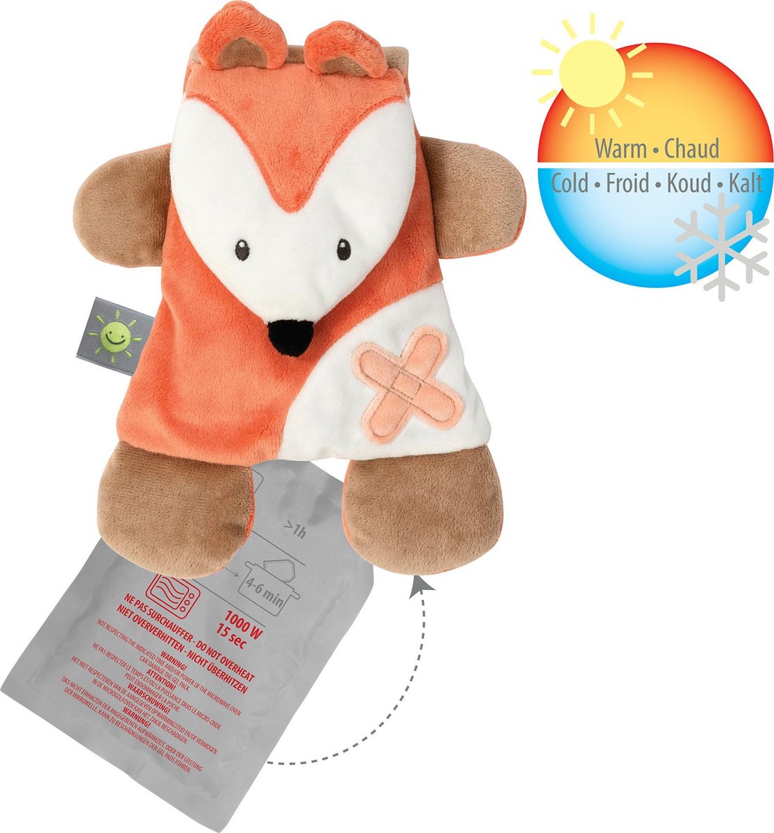 Nattou Vos Buddiezzz - Warmte en Koude Knuffel met Gelpack - 35 cm - Oranje