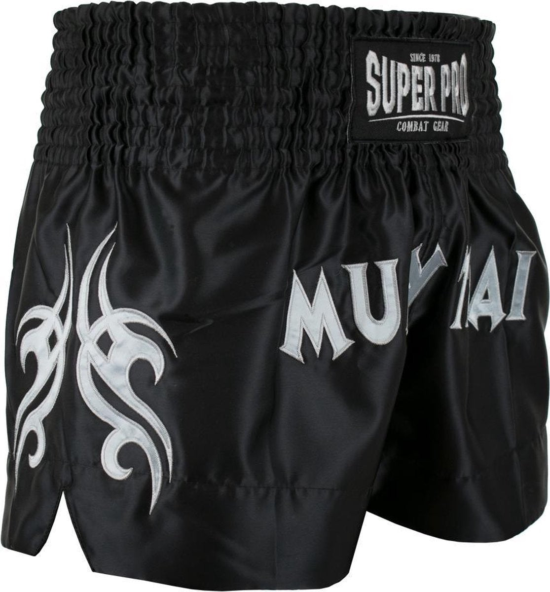 Super Pro Thaiboksshort Fighter Zwart/Zilver - XXS