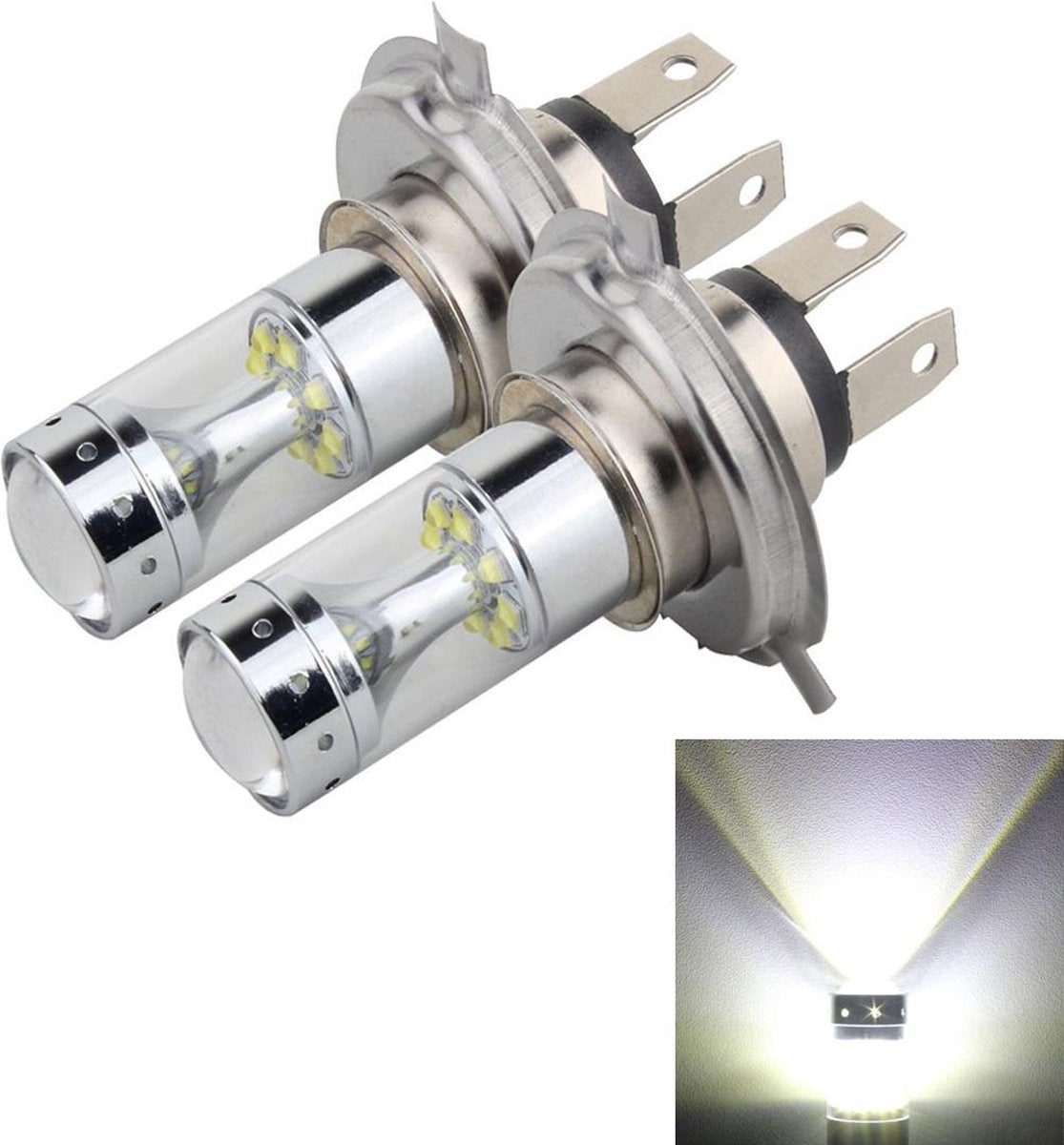 2 STKS H4 60W 1200 LM 6000K Autorichtlampen met 12 CREE XB-D LED-lampen