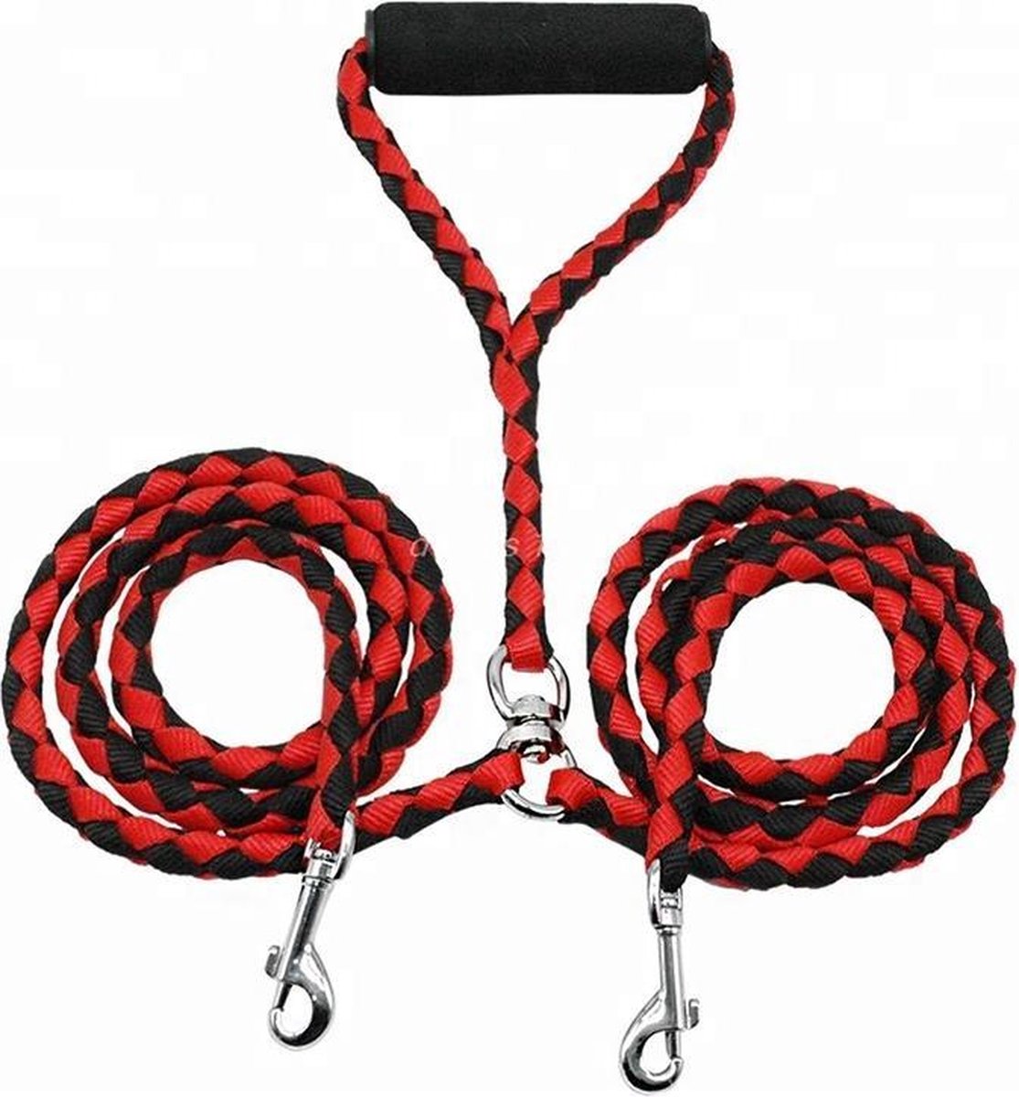 Dubbele Hondenriem Voor 2 Honden - Duo Dual Hondenlijn - Hondenriemen – Riem - Rood/Zwart - 120 cm