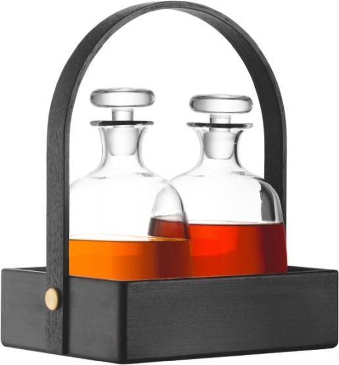 L.S.A. Disc Serveren Decanteerkaraffen Set 2 Stuks Op Zwart Beech Houten Dienblad