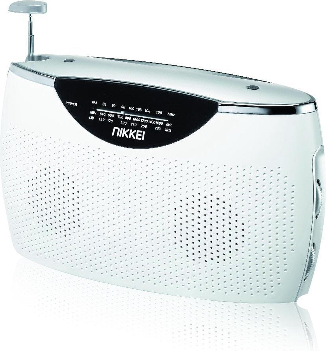 Nikkei NPR100WE - Draagbare Retro Radio met Aux-in voor Smartphone (zowel Batterijen als Net-adapter) - Wit