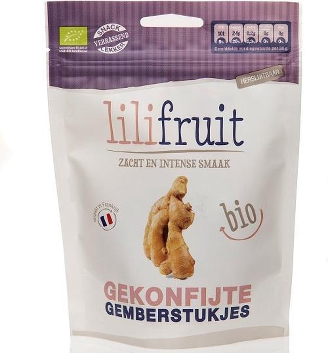 Gekonfijte gemberstukjes Lilifruit - Zak 150 gram - Biologisch