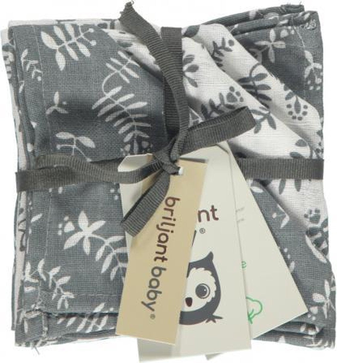 Briljant Baby - Monddoek Botanic Organic - Blauw Grijsl - 4-Pack - 30 x 30 cm - 100% organisch katoen