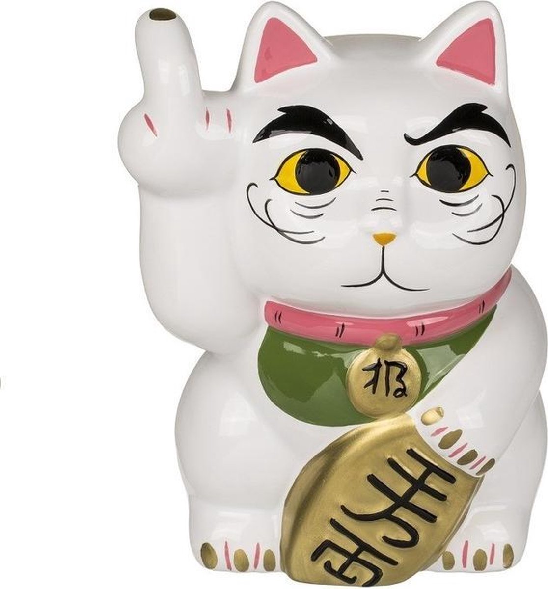 Spaarpot boze kat/poes met middelvinger 15 cm - Dieren spaarpotten