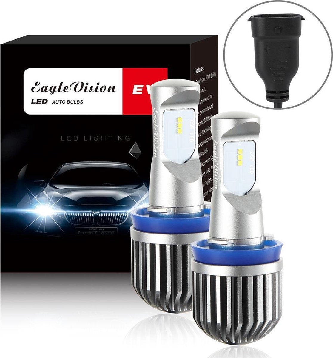 EV10LED-CSP 2 STKS H8 / H9 / H11 DC 9-30V 9.5W 6000K 900LM Markeer Mistlamp Xenon Wit