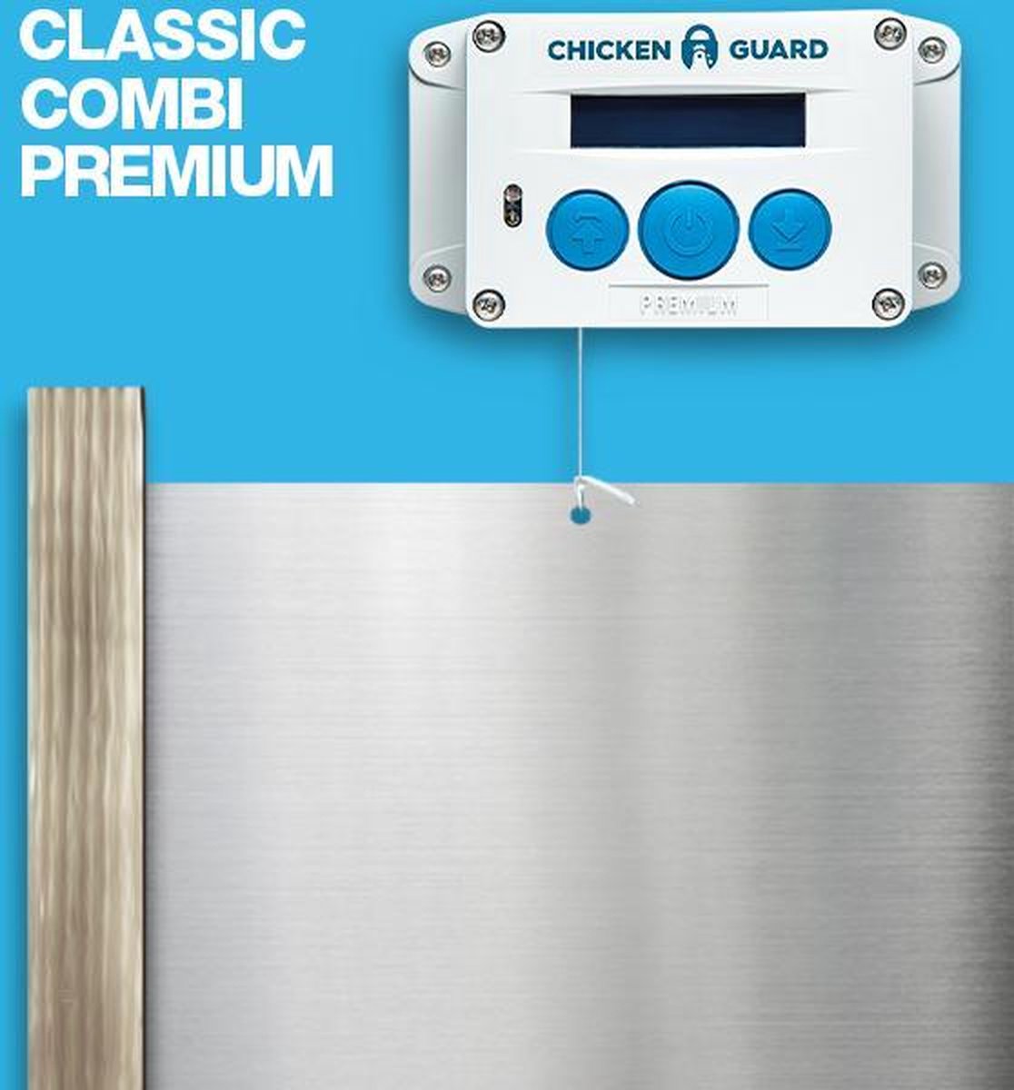 Chickenguard Premium met timer en lichtsensor en aluminium deur met eiken geleiders