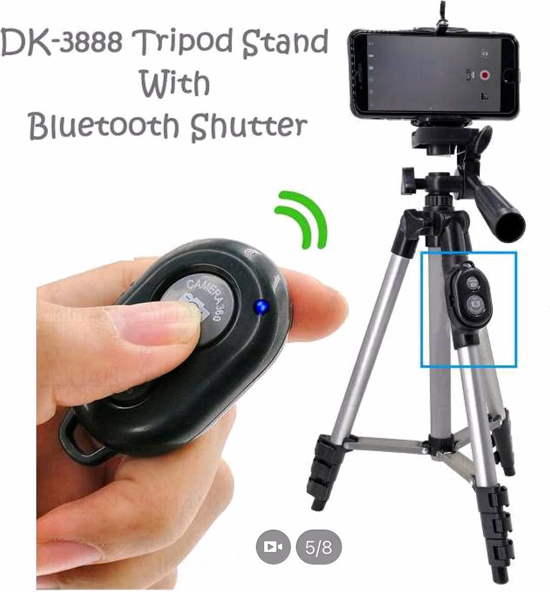 Smartphone Tripod Camera Statief 108 Cm Zilver Voor Fotocamera en Smartphone - iPhone - Canon – Nikon - Spiegelreflexcamera Inclusief Bluetooth Remote Shutter en Waterpas