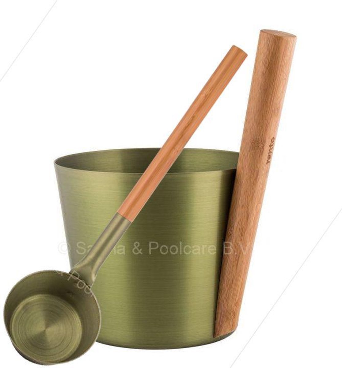 Rento Sauna Emmer met Lepel - Greep van bamboehout - Berken Groen (5L)