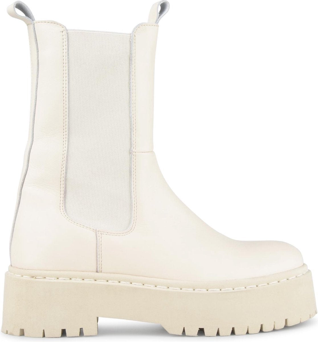 PS Poelman Kimmy Dames Leren Chunky Chelsea Enkellaarzen met Elastiek - Beige Crème Wit - Maat 37