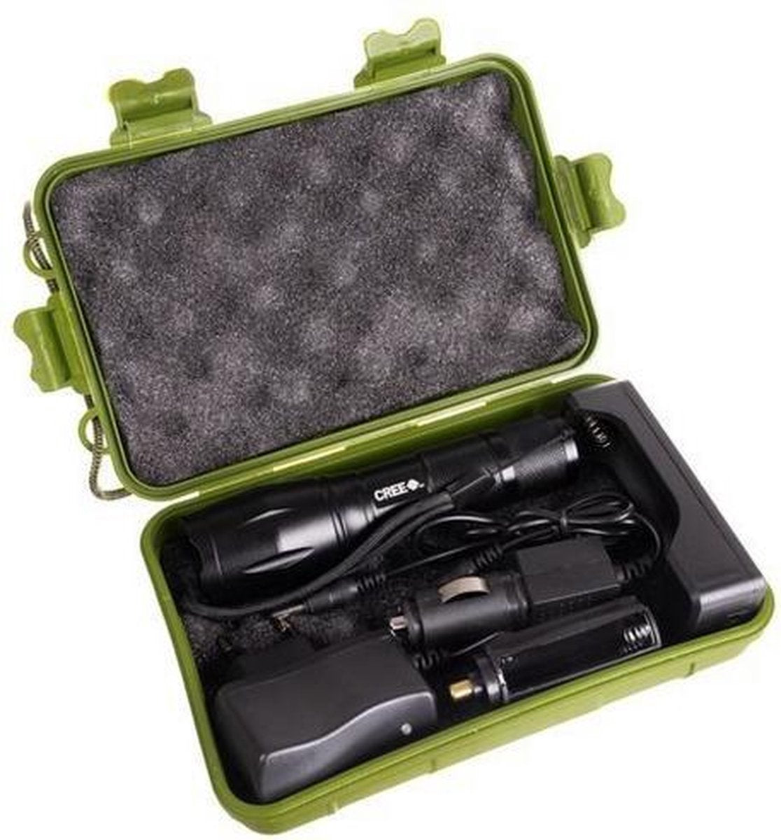 Militaire LED Zaklamp Oplaadbaar - Opbergkit - IPX-6 Waterresistent - 1000 Lumen - Zwart