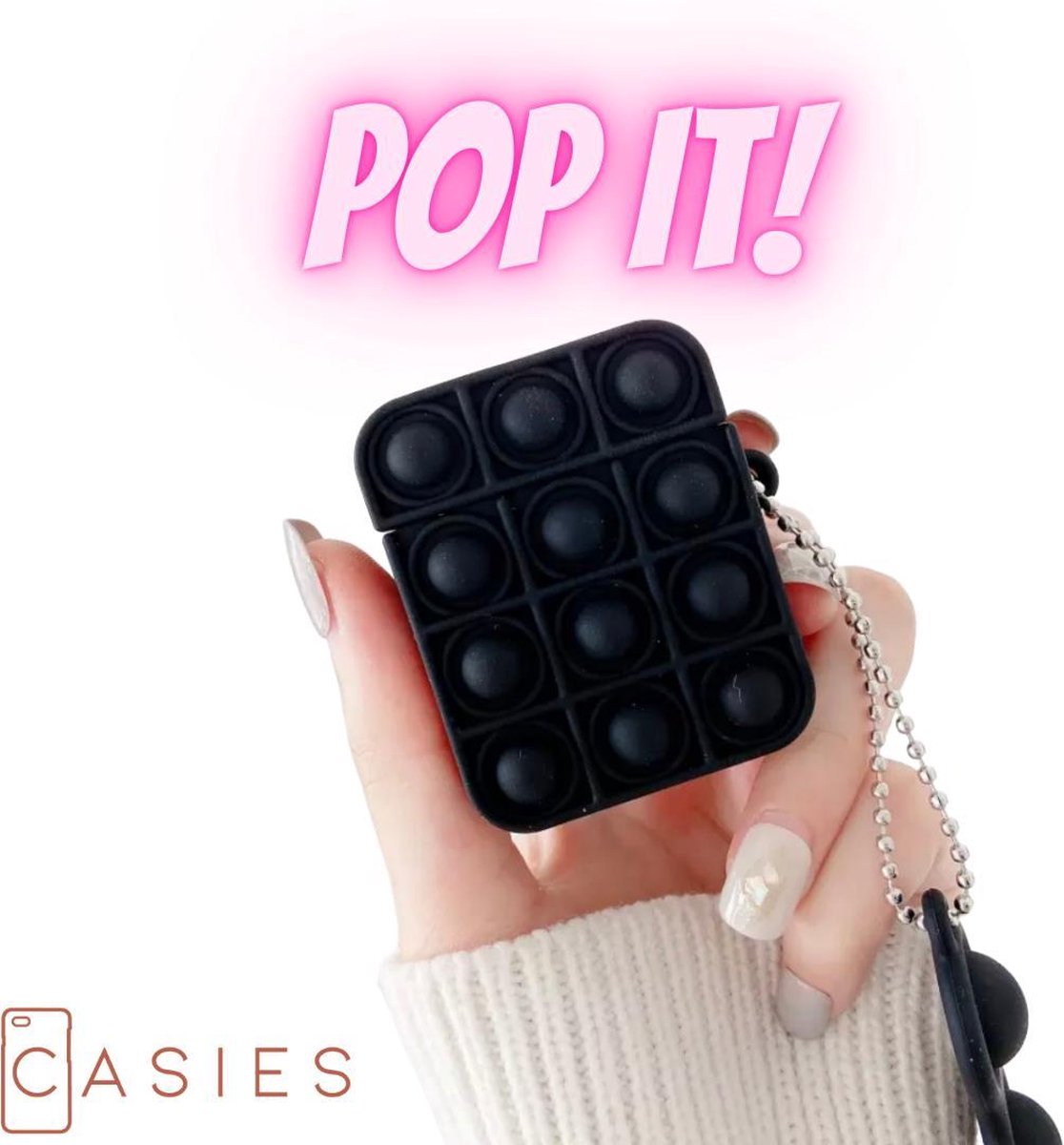 Casies Apple AirPods 1 & 2 Pop It Fidget Toy hoesje - Zwart - Gezien op TikTok - Soft case hoesje - Fidget Toys