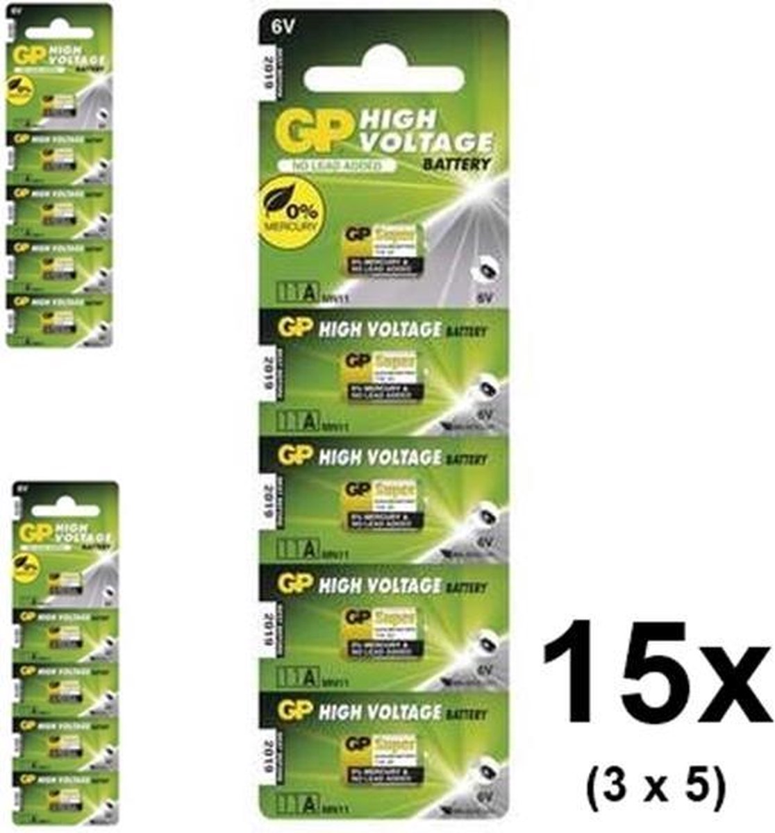 15 Stuks (3 Blisters a 5st) - GP A11 MN11 11A 6V alkaline batterij
