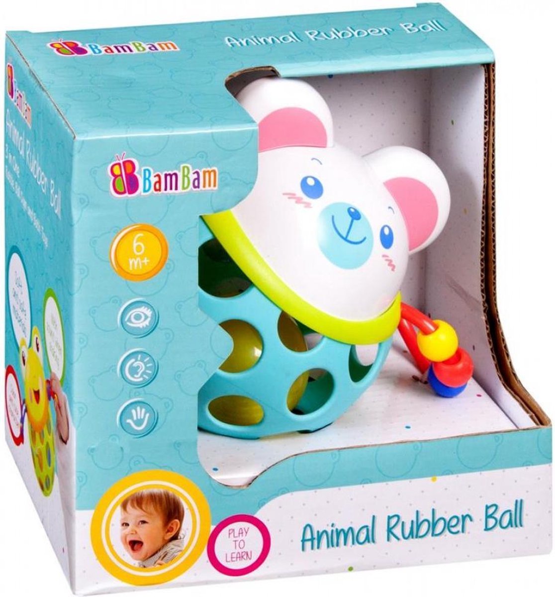 Bam Bam rubberen bal met rammelaarbeer - Rammelaar baby / peuter - Kinderen speelgoed diertje