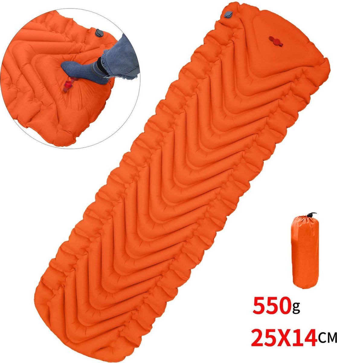 Opblaasbare Luchtbed  - oranje| zelfopblaasbare matras | camping matras zelfopblaasbaar | Slaapmat zelfopblazend| kampeermat | Inflatable camping mat