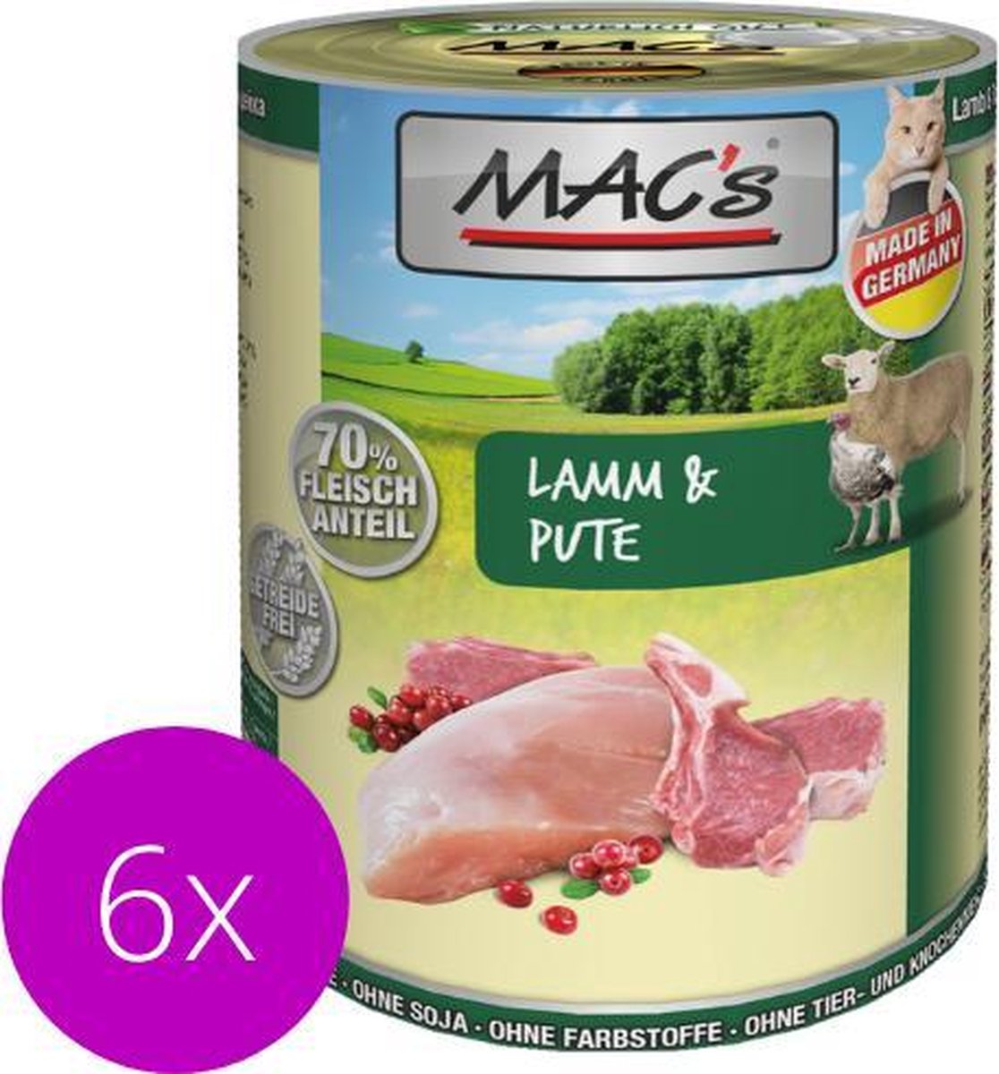 MAC's Kattenvoer Natvoer Blik - 70% Lam & Kalkoen - 6 x 400g