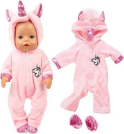 Dolldreams - Poppenkleding - Roze eenhoorn onesie voor poppen met lengte tot 43 cm