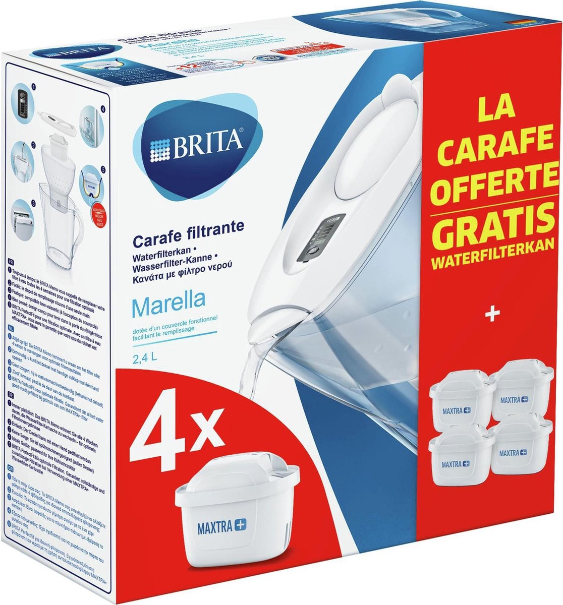 BRITA Waterfilterbundel Marella Cool white + 4 MAXTRA+ filterpatronen