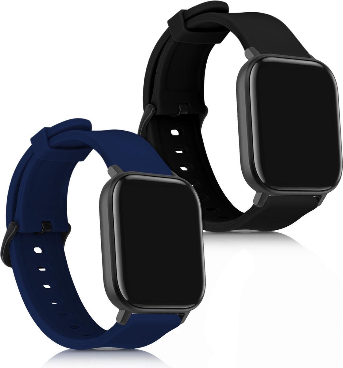 kwmobile 2x horlogeband voor Huami Amazfit GTS / GTS 2 / GTS 2e - siliconen band voor fitnesstracker - zwart / donkerblauw